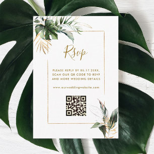 Tropiskt Foliage Guld Bröllop OSA med QR-kod Tilläggskort
