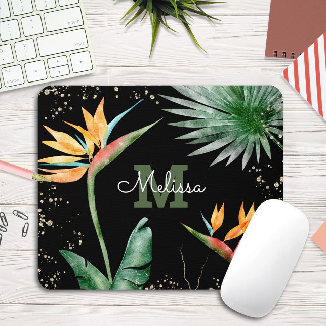 Tropiskt foliage Handflatan Monogram Script Guld B Musmatta (Skapare uppladdad)