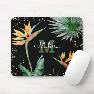 Tropiskt foliage Handflatan Monogram Script Guld B Musmatta