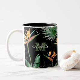Tropiskt foliage Handflatan Monogram Script Guld B Två-Tonad Mugg