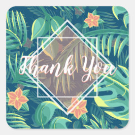 Tropiskt Foliage Mönster personifierat Tack Fyrkantigt Klistermärke