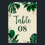 Tropiskt Foliage-Trendiget Greenery & Löv Bröllop Bordsnummer<br><div class="desc">Tropical Foliage Trendig Greenery and Löv Personlig Wedding Reception Dinner or Party Bordsnummer Cards - Trendig Marker Brushed Script Lettering. Perfekt till din bord-dekör! I en fet färg-palett med rik gröntar, emerald och guld foil. Den här designen är perfekt för en strand, destination eller sommartid i bröllop. Med känslan av...</div>