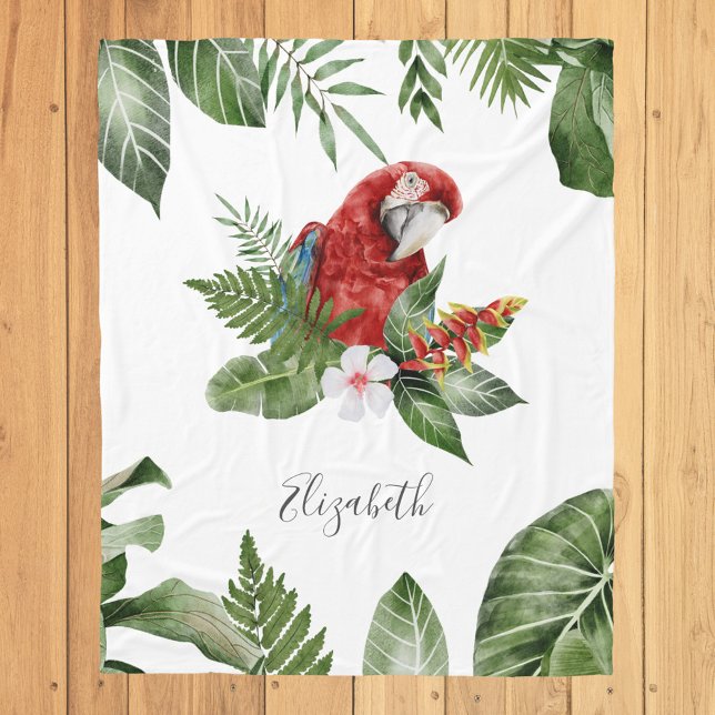 Tropiskt Forest Scarlet Macaw Personlig Namn Fleecefilt (Skapare uppladdad)