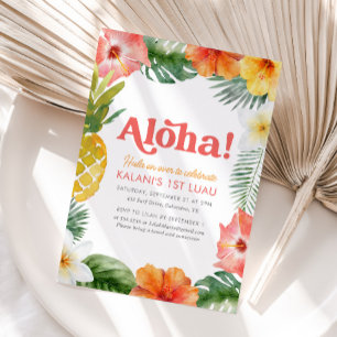 Tropiskt första Luau-Blommigten födelsedag Inbjudningar