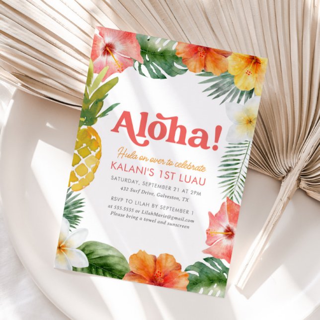 Tropiskt första Luau-Blommigten födelsedag Inbjudningar (Skapare uppladdad)