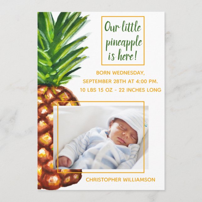 Tropiskt foto-födelsemeddelande för ananas meddelande (Framsida)