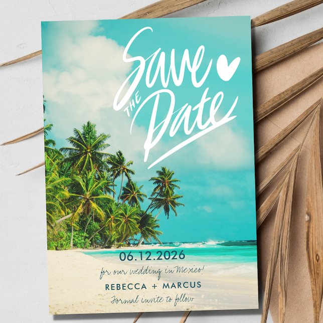 Tropiskt fotopatset Destination Wedding Spara Datumet (Tropical Photo Beach Destination Wedding Save The Date)