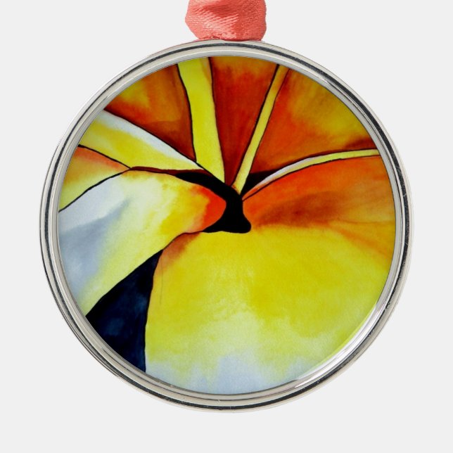 Tropiskt Frangipani-blomma vattenfärg abstrakt kon Julgransprydnad Metall (Framsidan)