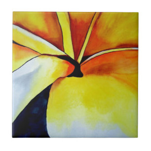 Tropiskt Frangipani-blomma vattenfärg abstrakt kon Kakelplatta