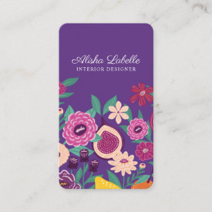 Tropiskt frukt och Wildblommor botaniskt Violet Visitkort