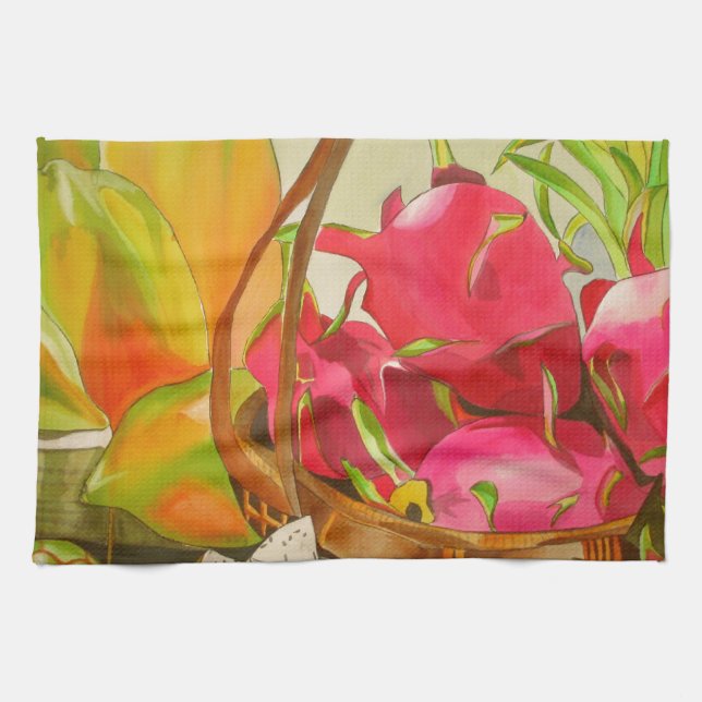 Tropiskt frukt, vattenfärgsoriginalkonstverk fortf kökshandduk (Horisontell)