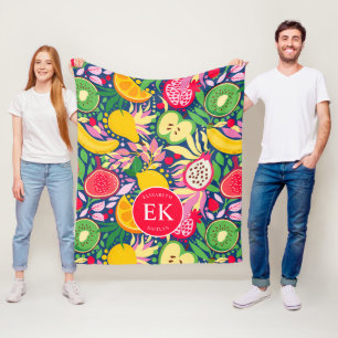 Tropiskt frukts, Monogram, vattenfärg, sommaren Mö Fleecefilt