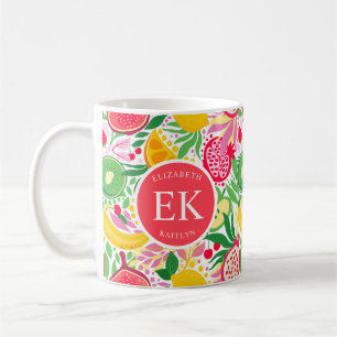 Tropiskt frukts, Monogram, vattenfärg, sommaren Mö Kaffemugg