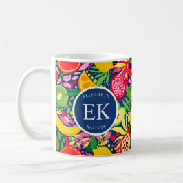 Tropiskt frukts, Monogram, vattenfärg, sommaren Mö Kaffemugg
