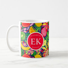Tropiskt frukts, Monogram, vattenfärg, sommaren Mö Kaffemugg