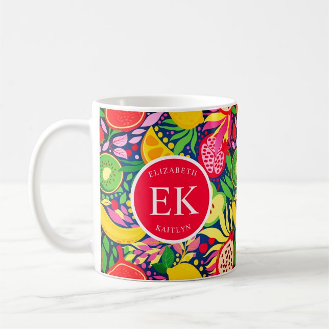 Tropiskt frukts, Monogram, vattenfärg, sommaren Mö Kaffemugg (Vänster)
