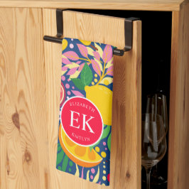 Tropiskt frukts, Monogram, vattenfärg, sommaren Mö Kökshandduk