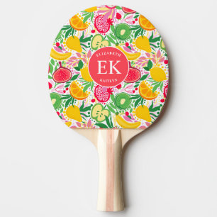 Tropiskt frukts, Monogram, vattenfärg, sommaren Mö Pingisracket