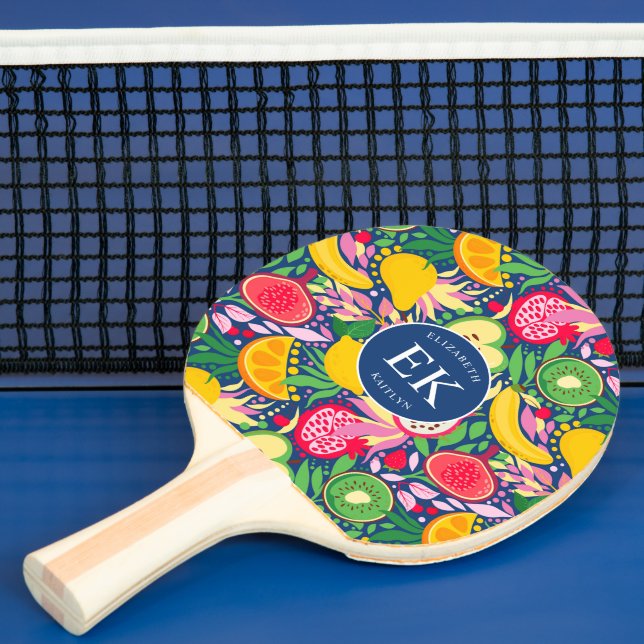 Tropiskt frukts, Monogram, vattenfärg, sommaren Mö Pingisracket (Insitu)