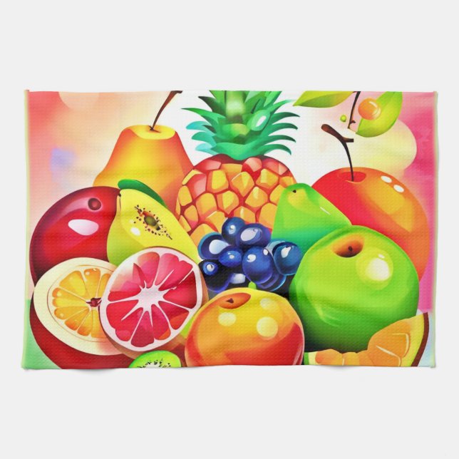 Tropiskt fruktsortiment kökshandduk (Horisontell)