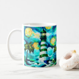 Tropiskt fyr & Handflatan Träd Impressionistiskt Kaffemugg