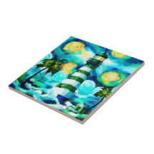 Tropiskt fyr & Handflatan Träd Impressionistiskt