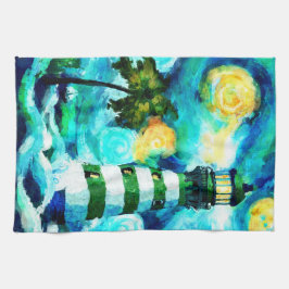 Tropiskt fyr & Handflatan Träd Impressionistiskt Kökshandduk