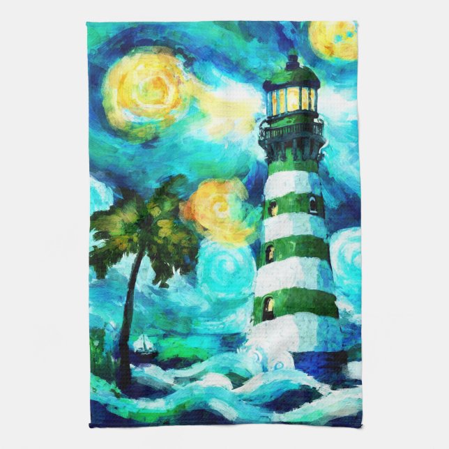 Tropiskt fyr & Handflatan Träd Impressionistiskt Kökshandduk (Vertikal)