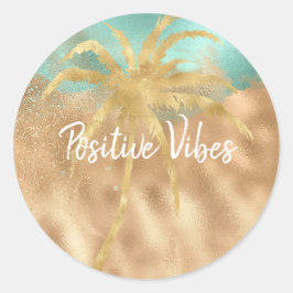 Tropiskt Glam Guld Aqua Glitz Handflatan Träd Runt Klistermärke