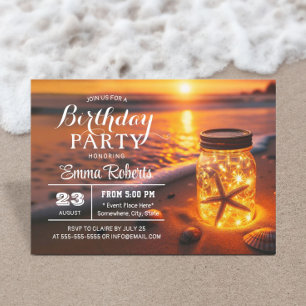 Tropiskt Glowing Mason Burk Sunset Beach Birthday Inbjudningar