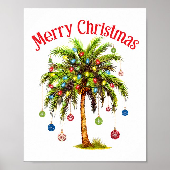 Tropiskt god jul Handflatan Träd Light Hawaiian Poster (Framsidan)
