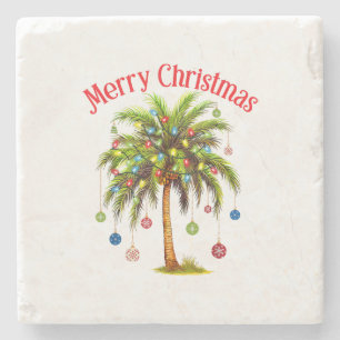 Tropiskt god jul Handflatan Träd Light Hawaiian Stenunderlägg