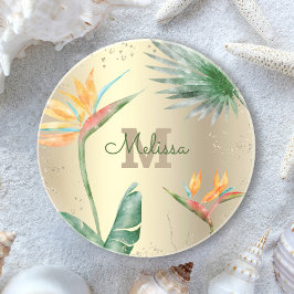 Tropiskt gold Foil Blommigt Foliage Monogram-skrip Underlägg