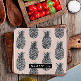 Tropiskt Grått och Rosa ananas Mönster med Namn