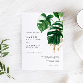 Tropiskt Grey Lämnar Modern Minimal Bröllop Inbjudningar