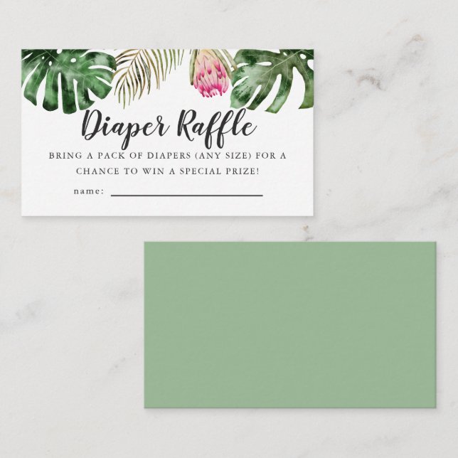 Tropiskt grönt babyskor Diaper Raffle Biljett Tilläggskort (Fram/baksida)