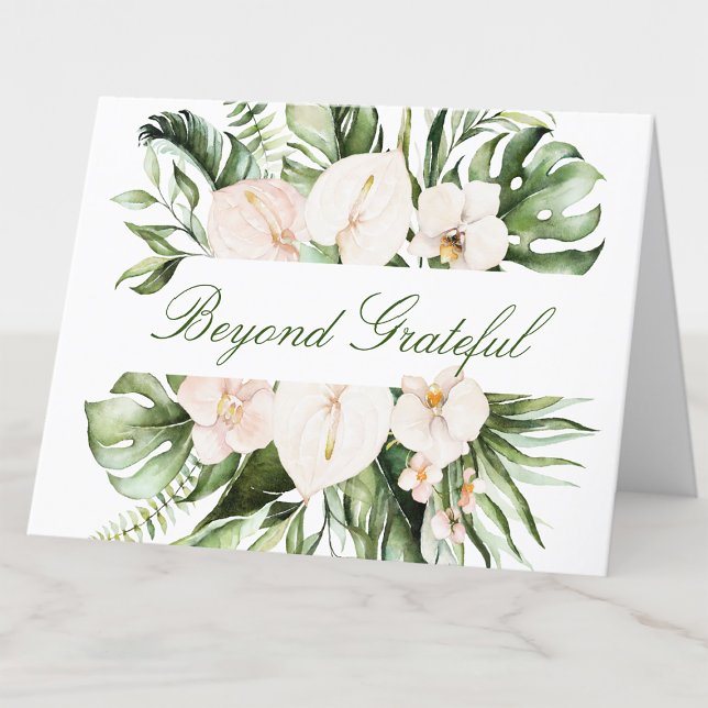 Tropiskt Grönt Blommigt Tacksamt Kort (Skapare uppladdad)