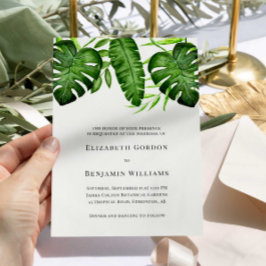 Tropiskt Grönt Bröllop Botanisk Monstera Blad Inbjudningar