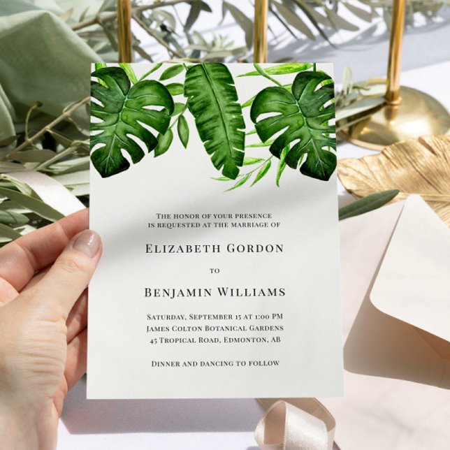 Tropiskt Grönt Bröllop Botanisk Monstera Blad Inbjudningar (Skapare uppladdad)