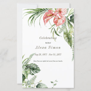 Tropiskt grönt lövs Anthurium Funeral Program