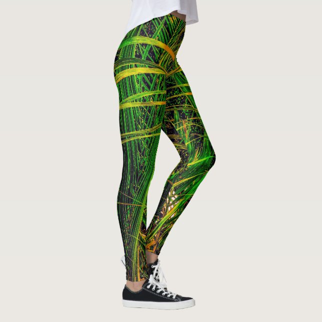 Tropiskt grönt mönster leggings (Höger)