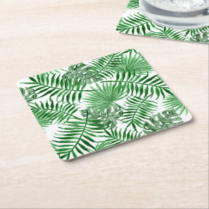 Tropiskt Grönt Palmblad Sommar Art Mönster Underlägg Papper Kvadrat