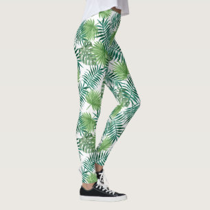 Tropiskt grönt palmlövsmönster leggings