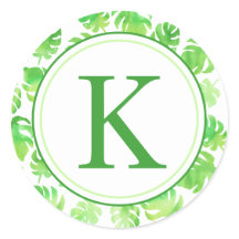 Tropiskt Grönt Watercolor Lövs Monogram