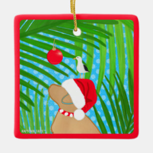 Tropiskt Gul lab jultomtens Hund Ornament