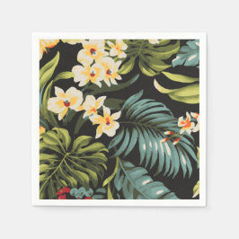 Tropiskt Gula blommor på Grönt och svart Pappersservett