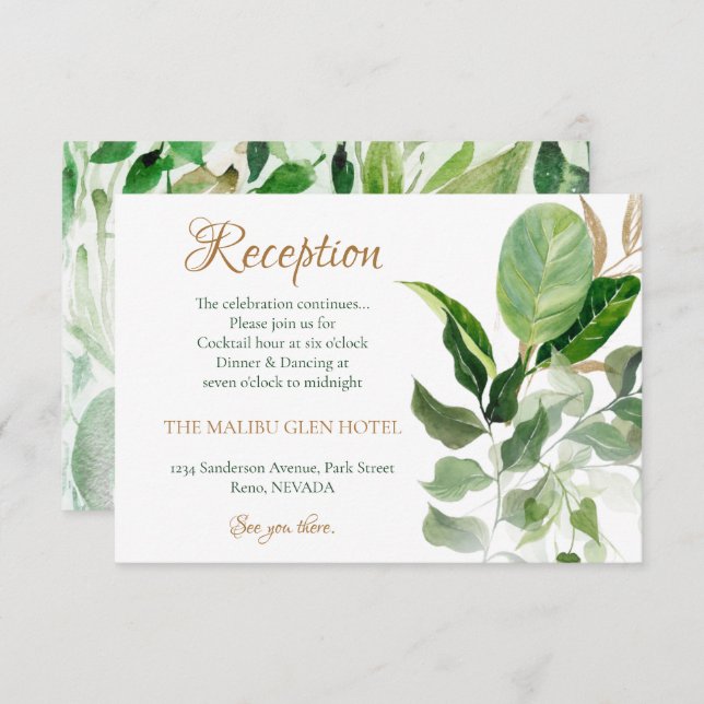 Tropiskt guld & gröna Monstera blad mottagning Tilläggskort (Fram/baksida)