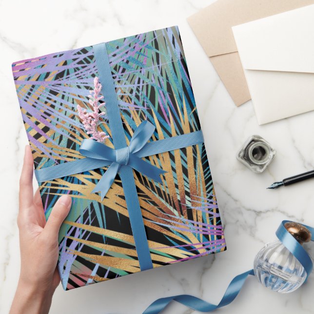 Tropiskt Guld-Handflatan Lämnar färglöst svart des Presentpapper (Gifting)