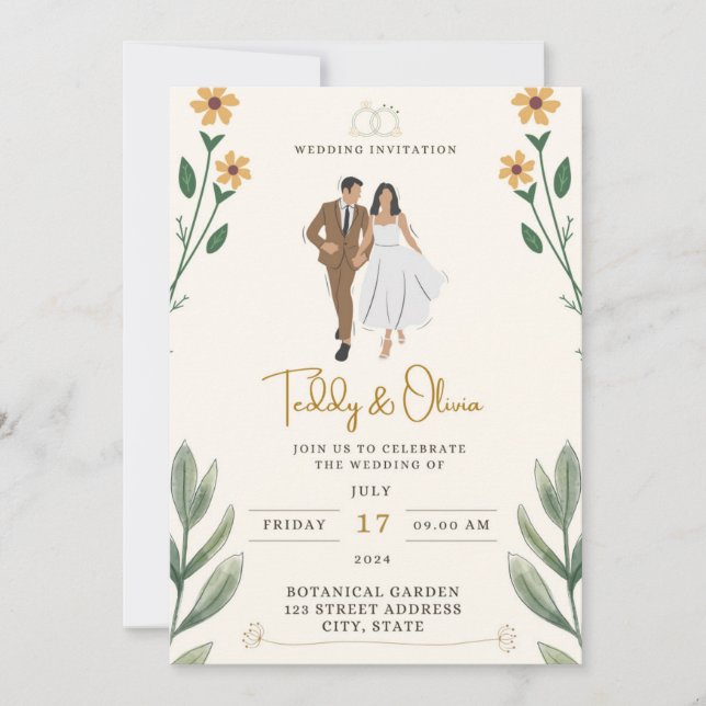 Tropiskt gult bandgräns bukett inbjudningar (Framsida)