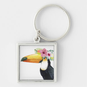Tropiskt halo - Toucan Fyrkantig Silverfärgad Nyckelring